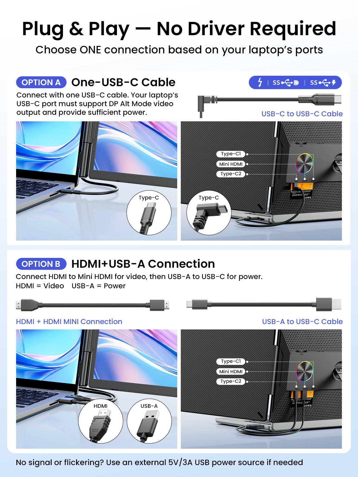 ANYKING A6 | 14" Single Screen Extender | 13–17.3" Laptops