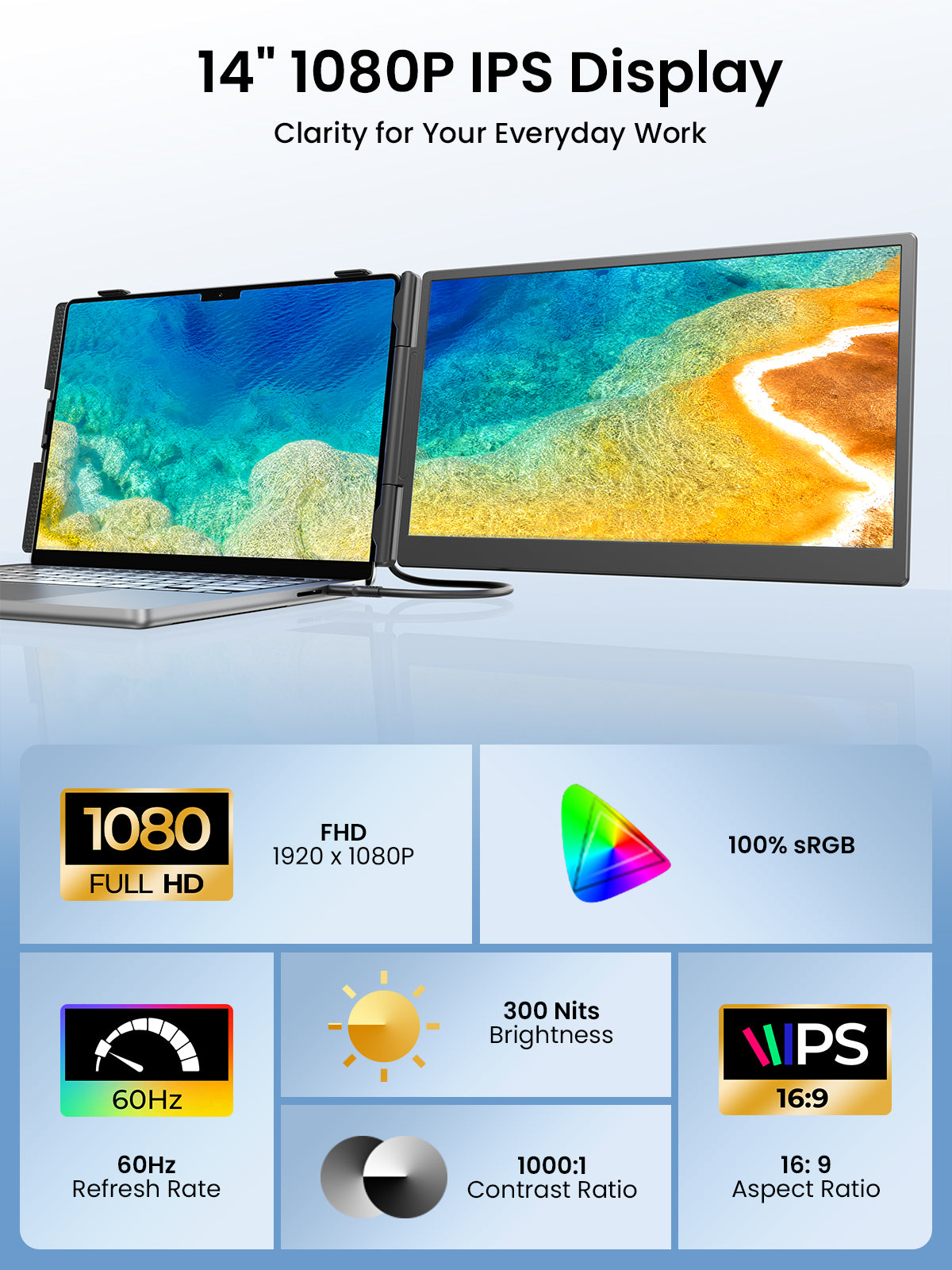 ANYKING A6 | 14" Single Screen Extender | 13–17.3" Laptops