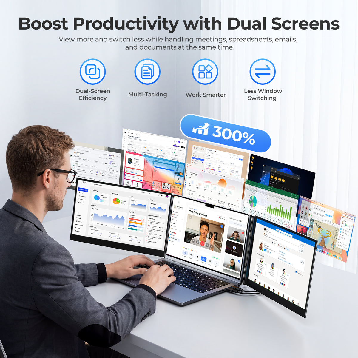 ANYKING P7 | 15.6" Dual Screen Extender | 13–17.3" Laptops